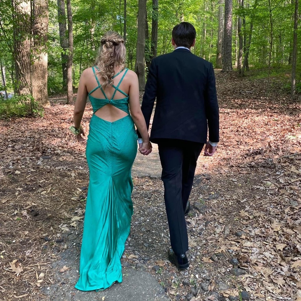 Green prom dress, size 8 but altered to fit a size 6.